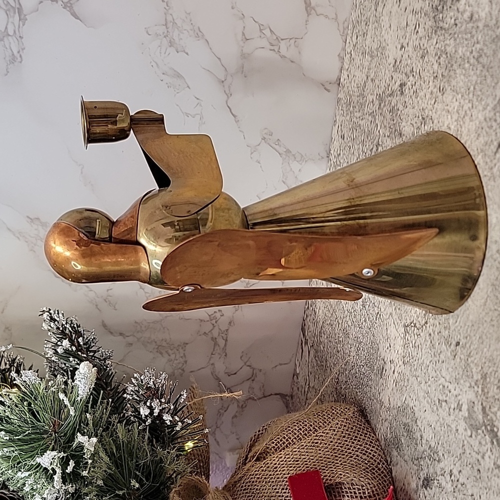 Vintage Brass and Copper Christmas Angel Candle Holder Made in Hong Kong - Picture 4 of 7